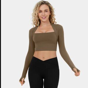 Halara - Medium Longsleeve Thumb Hole Cropped Top - Chestnut Brown